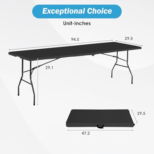 PayLessHere Folding Table Plastic Picnic Table for Parties Wedding Camping Office with Carrying Handle (Black, 8 FT) - color: Black, size: 8 FT