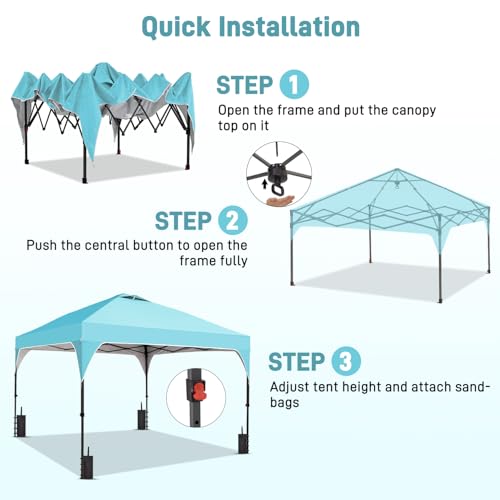 8x8 FT Canopy Tent, Pop Up Canopy with 1-Button Push, 4 Sandbags, Instant Outdoor Gazebo Shelter (Cyan Blue, 8x8) - color: Cyan Blue, size: 8x8