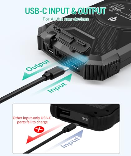 BLAVOR Solar Power Bank 10,000mAh, Portable Wireless Charger, 20W Fast Charging External Battery Pack with USB C for Cell Phones, Solar Panel Charging with Dual Flashlight for Camping - color: Black