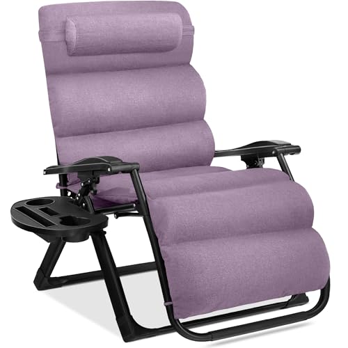 Best Choice Products Oversized Zero Gravity Chair, Folding Outdoor Patio Recliner, XL Anti Gravity Lounger w/Removable Cushion, Cup Holder, Side Tray, 350lb Capacity - Lavender - color: Lavender