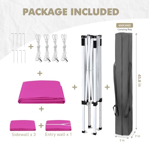 EAGLE PEAK 5x5 Instant Canopy with 4-Side Wall Panels, Small Pop up Portable Canopy Tent with Carry Bag, Light Weight Sun Shelter for Sports, Camping and Beach, Pink - color: Pink