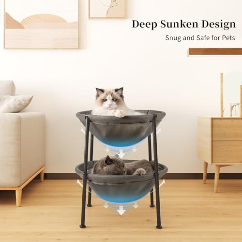 JUNSPOW Double Cat Bed Grey, Breathable Kitty Bed for 2 Cats with 4 Adjustable Feet & Anti-Slip Mats, Easy Assembly Cat Hammock for Multi-cat Household, Indoors & Outdoors, 22.8 in x18.7 in x 18.7 in - color: Grey, size: 18.7"L x 18.7"W x 22.8"Th (Mesh)