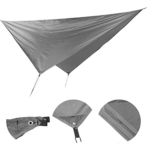 Waterproof Camping Tarp, Camping Cover with Rhombus Pattern, 360x290cm Multifunction Sun Shade Canopy for Beach Hammock Tent, Includes Storage Bag and Wind Ropes (Gray) - color: Gray