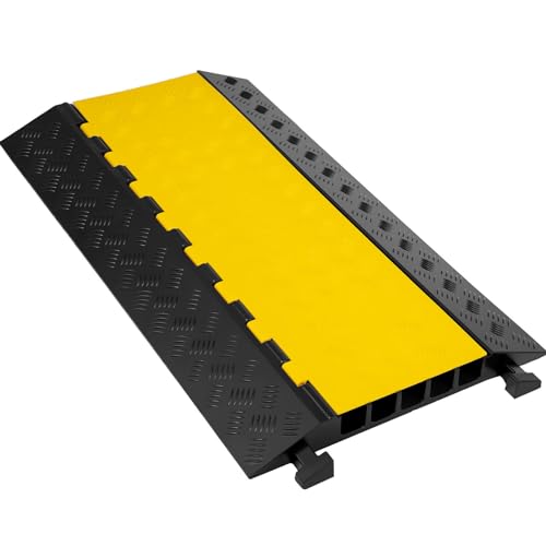 VEVOR 5 Channel Cable Protectors Extreme Rubber Cable Ramps Heavy Duty Protective Cable Wire Cord Ramp Driveway Rubber Traffic Speed Bumps Cable Protector (5-Channel, 1Pack-18000Lb) - size: 1PC-5 Channel