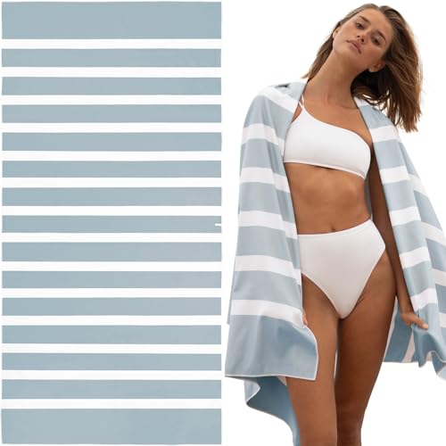 SummerSand Microfiber Beach Towel Extra Large (79 x 39.5 in) - Quick Dry, Sand Free - Compact and Lightweight for Travel - Recycled Materials - Travel Bag Incl - Oversized Pool Towel – Cloudy Blue - color: Cloudy Blue, size: 79x39.5"