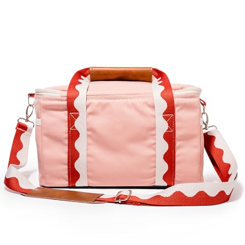 Business & Pleasure Co. Premium Cooler Bag - 14L Vintage Lunch Bag for Beach Days & Picnics - Insulated Leakproof Lining - Rivie Pink - color: Rivie Pink