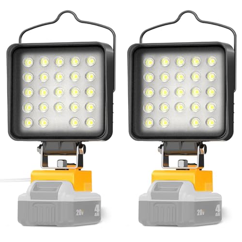 2 Pcs Cordless LED Work Light for Dewalt 20v Max Battery, 112W 11200LM Battery Light for Dewalt 20v Tools, Portable Outdoors Flood Lighting with USB & Type-C Charging Port, Low Voltage Protection - size: 11200LM - 2 Pack