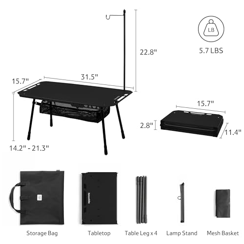 Naturehike Tactical Camping Table with Adjustable Height, Collapsible Table Lightweight with Carry Bag for Camping, Travel expeditions, Hiking, Picnics, BBQs & Beach Trips - color: Black