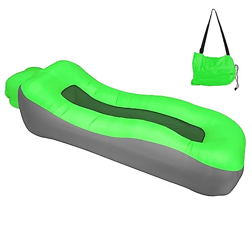 ele ELEOPTION Outdoor Inflatable Camping Couch Waterproof Portable Blow Up Air Sofa Chair Lounger for Backyard Beach Traveling Camping with Compression Sacks (Green Gray) - color: Green Gray