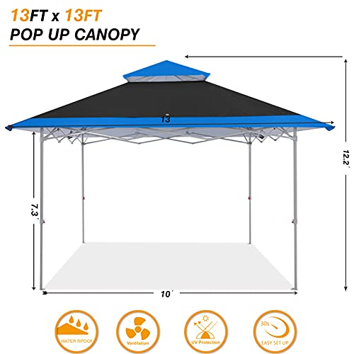 COOSHADE 13x13Ft Pop Up Canopy Tent Instant Folding Shelter 169 Square Feet Large Outdoor Sun Protection Shade(Black) - color: Black1