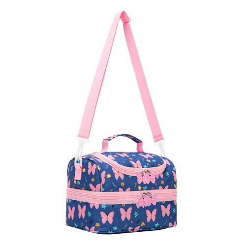 Insulated Kids Dual Compartment Lunch Bags Tote for Girls Boys Toddler Lunch Boxes Pre-School Toddler Kindergarten Picnic Camp Food Cooler Thermal with Strap (ZPINK‌BTFLY) - color: ZPINK‌BTFLY