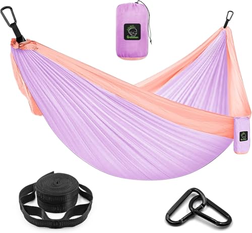 Grassman Camping Hammock Double & Single Portable Hammock with Tree Straps, Lightweight Nylon Parachute Hammocks Camping Accessories Gear for Indoor Outdoor Backpacking, Travel, Hiking, Beach - color: Purple & Pink, size: One Person
