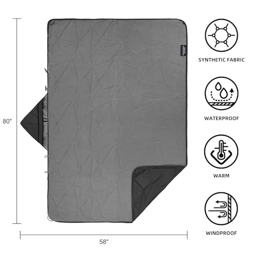 Large Outdoor Waterproof Blanket Extra Thick Fleece Stadium Blanket for Camping, Car, Pet, Picnics - Windproof, Wearable, Machine Washable 80" x 58" (Black Gray,Hooded) - color: Hooded-black Gray