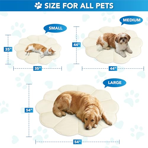 PetAmi Dog Cooling Mat, Flower Shape, Pet Pad with Cooling Nylon & Soft Fleece, Q-Max > 0.4 Reversible All Season Blanket for Dogs & Cats, Small 35x35 in, Beige - color: Beige, size: Small