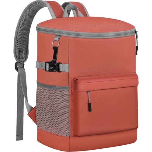 Tenot Cooler Backpack 33/40 Cans Backpack Coolers Insulated Leak Proof Soft Beach Cooler Bag for Men Women Ice Chest Backpack Camping Hiking Picnic Travel Cooler Lunch Backpack - color: Coral Red-Leather, size: 33 Cans