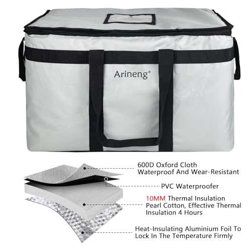 Food Delivery Insulated Bag, Insulated Cold Meal Bag, Built-in Base Plate, For Hot and Cold Food Takeout, Commercial Catering Transportation - 23 * 14 * 15 inches (NO Partitioned, Grey) - color: Grey, style: No Partitioned