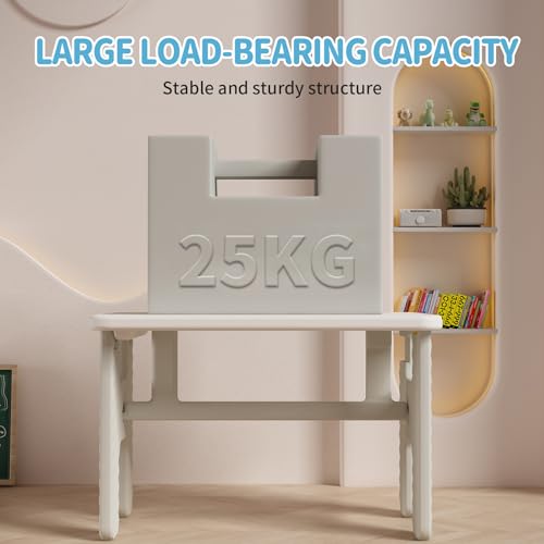 UNICOO Kids Folding Table, Toddler Activity Table for Study, Snack, Art Craft and Play, Portable Plastic Children's Table for Small Spaces, Home and Playroom - color: White & Gray