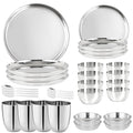 Stainless Steel Dinnerware Set of 32 Pcs (Dinner Plates, Cups, Dishes, Bowls) Metal Dinnerware Sets, Dishwasher Safe, Reusable Dinner Set for Home Kitchen Camping - Service for 4