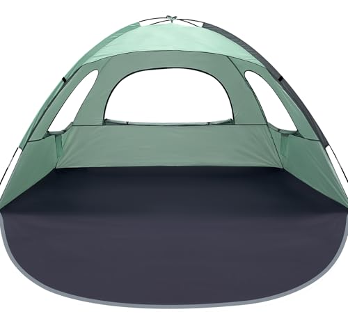 WhiteFang Beach Tent Anti-UV Portable Sun Shade Shelter for 3/4/6/8 Person, Extendable Floor with 3 Ventilating Mesh Windows Plus Carrying Bag, Stakes and Guy Lines - color: Mint Green, size: 4 Person