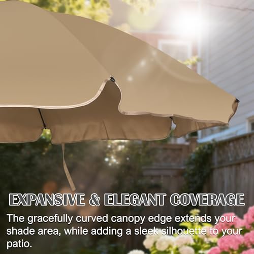 Blissun 6.5ft Patio Umbrella with Push Button Tilt & Height Adjustable, UV50+ Sun Protection with Sturdy Fiberglass Ribs & Iron Pole, Market Umbrella for Outdoor Table Garden Backyard Beach - color: Tan