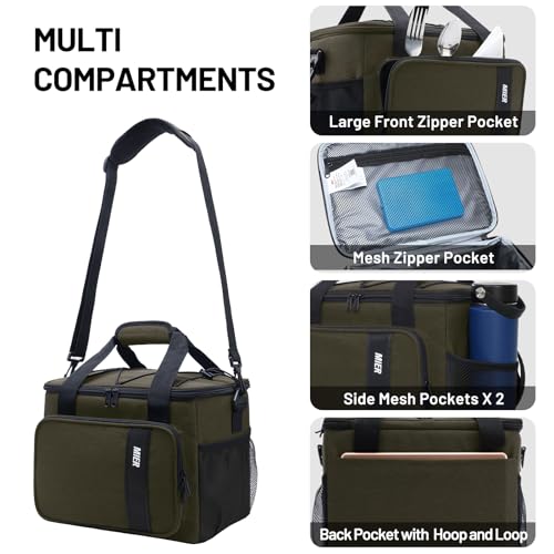 MIER Mens Lunchbox for Work Insulated 24 Cans/15L Large Lunch Bags Leakproof Adult Women Lunch Box Coolers for Travel Beach Picnic Office, Dark Green - color: Green