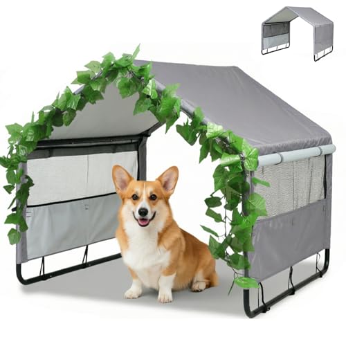 Outdoor Dog Shade Tent for Small Dogs 25.6" D x 29.5" W x 25.6" H, Outside Sun Rain Waterproof Canopy, Pet Dog Shelter with Breathable Mesh Windows for Small Animals and Livestock, Grey