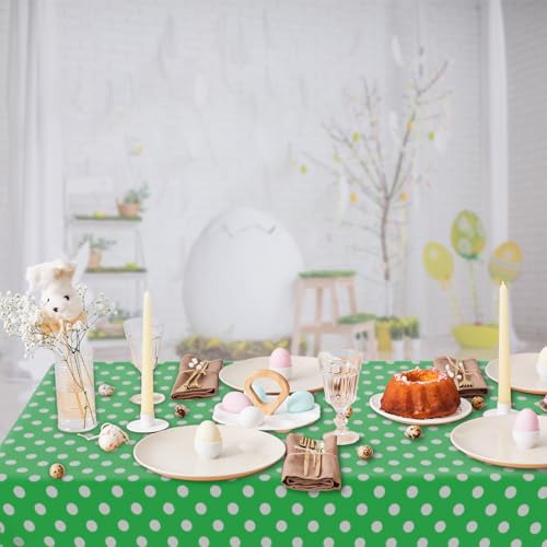 2 Pack Green Polka Dot Tablecloth,Green and White Tablecloths Disposable Plastic Rectangular Picnic Table Cover,Suitable for Rectangular Tables(54 x 108 Inches) - color: Polka Dot Green, size: 54" x 108" Rectangular (2 Pack)