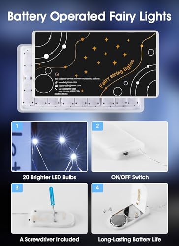 Minetom 6 Pack Fairy Lights Battery Operated String Lights - 7ft 20 LED Waterproof Silver Wire Firefly Lights Waterproof for DIY Crafts Wedding Décor Table Mason Jars Party, White - size: 6 Pack - White