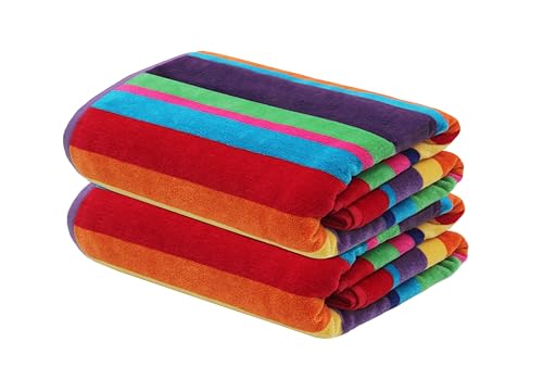 COTTON CRAFT Oversized Beach Towels - 2 Pack Summer of Siam XXL 35x84- The Big Kahuna 7 Foot Extra Large Beach Blanket Towel - Big & Tall - 100% Cotton Velour Plush Soft Luxury - Multi Color Stripe - color: Summer of Siam, size: 2 Pack - 35x84