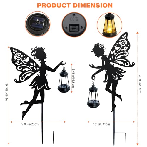 2 Pack Solar Fairy Garden Statues Outdoor Decor, Mother's Day Gift Ideas for Gardening Mom Grandma Birthday, Metal Fairy Figurine Light Stake Housewarming Ornament for Patio Lawn Yard Pathway - color: Fairy-Warm White-2 Pack
