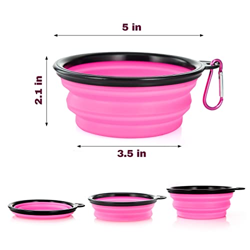 Dog Bowl Pet Collapsible Bowls, 2 Pack Collapsible Dog Water Bowls for Cats Dogs, Portable Pet Feeding Watering Dish for Walking Parking Traveling with 2 Carabiners (Small, Black & Pink) - color: Black & Pink, size: Small