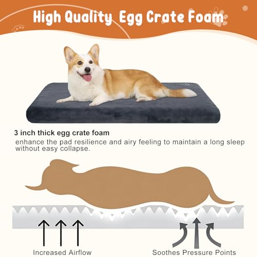 EMPSIGN Stylish Dog Bed Mat Dog Crate Pad Mattress Reversible (Cool & Warm), Water Proof Linings, Removable Machine Washable Cover, Firm Support Pet Crate Bed for Small to XX-Large Dogs, Grey - size: M(29"*18"*3")