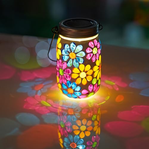 Stargarden Mosaic Solar Lantern ,Mosaic Lights ,Outdoor Hanging Jar Lights ,Waterproof Solar Lamps for Tree, Garden, Patio, Yard, Outdoor(Flower) - color: Bright Flower