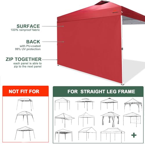 SideWalls for 10x10 Pop up Canopy Frame, 3 Pack Red SunWall and 1Pack Door Only, Red (with Zippers) - color: Red, size: 4 Sidewalls