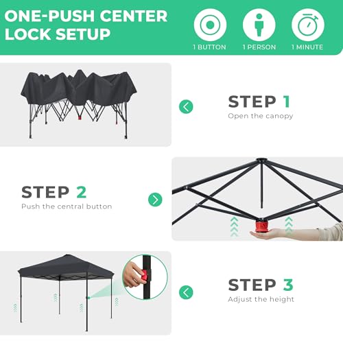 JEAREY 10x10 Pop Up Canopy Tent, Heavy Duty Outdoor Canopy with 1-Push Instant Setup, Commercial Tent with Roller Bag, 4 Sandbags and 8 Stakes, Water-Resistant, Gray - color: Gray