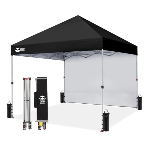 CROWN SHADES 8x8 Pop Up Canopy with 1 Side Wall - Beach Tent with One Push Setup - Outdoor Sun Shade for Events, Parties, Camping - Gazebo with STO-N-Go Cover Bag (Black) - color: Black, size: 8x8FT