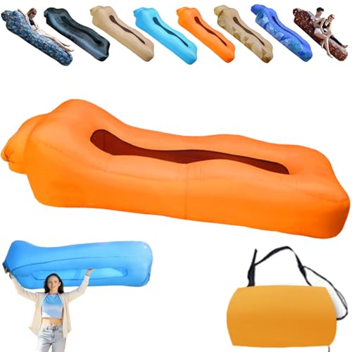 Compact Pump-Free Inflatable Lounger, Outdoor Inflatable Sofa, Waterproof, Air Leakage-Proof Design, Single Portable Air Cushion - color: Orange