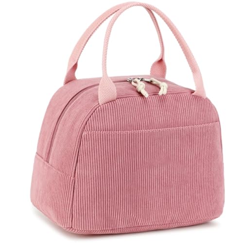 LEDAOU Lunch Box for Women Insulated Lunch Bag Corduroy Lunch Tote Bags Leakproof Cooler Lunch Case for Travel Work Picnic - color: Corduroy Solid Pink