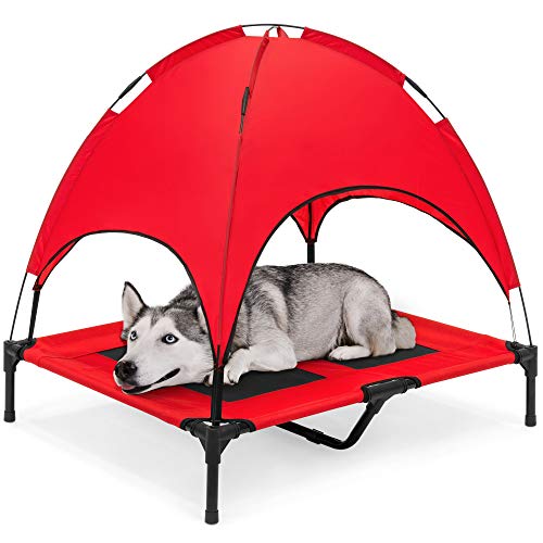 Best Choice Products 36in Elevated Cooling Dog Bed, Outdoor Raised Mesh Pet Cot w/Removable Canopy Shade Tent, Carrying Bag, Breathable Fabric - Red - color: Red, size: 36in