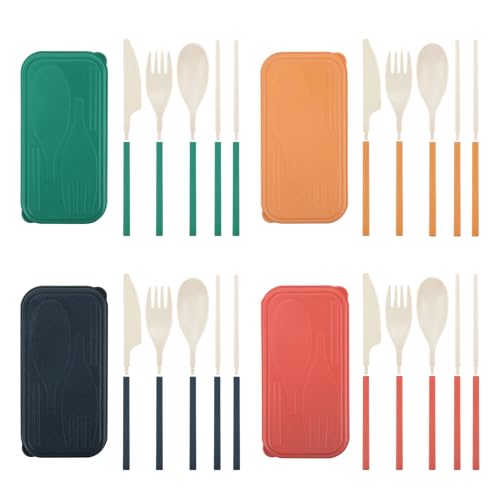 JEPELUS 4 Sets Reusable Travel Utensils Set with Case, Collapsible Utensil Sets Cutlery Set for Lunch Box, Portable Fork Knife Spoon Chopsticks Flatware Tableware for Work Daily Use Adult