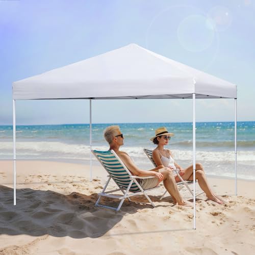 LEMY 10x10 Pop Up Canopy Tent,Instant Outdoor Patio Canopy with Wheeled Carry Bag and Ropes,White Portable Height Adjustable Outdoor Tent for Beach,Events,Camping - color: White