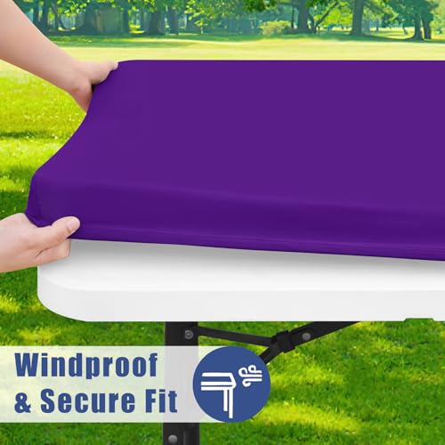 Moosfor Spandex 5 Foot Rectangle Table Cloth, Elastic Fitted Tablecloths for Picnic, Stretch Washable Patio Table Cover for Outdoor, Camping, Banquet and Parties (Purple, 30"x60") - color: Purple, size: 60" x 30" (Rectangular)