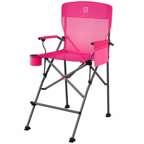 EVER ADVANCED Textilene MeshTall Camping Folding Chair 31", Portable Directors Chair, Bar Height Camping Chair with Carry Bag and Footrest, Armrest, Heavy Duty Supports 300 Lbs Pink - color: Pink, style: Textilene Mesh