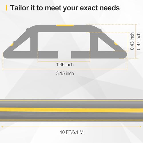 Floor Cord Cover 10Ft Heavy Duty PVC Floor Cable Protector Electric Cord Hider Cable Management Floor Strip Extension Cord Covers Cable Raceway for Wires on Floor Inner Channel 1.36" W x 0.43" H -Gray - color: Gray & Yellow, size: 10Ft
