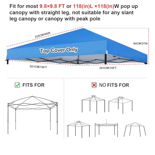 Joramoy 10×10 Canopy Replacement Top Only, Waterproof Pop Up Canopy Tent Top Cover with Ropes, Instant Canopy Top Sunshade Sliver Coated for Outdoor Garden Patio Camping (Blue) - color: Silver-coated Blue, size: 118"×118" Top Only(301×301cm）