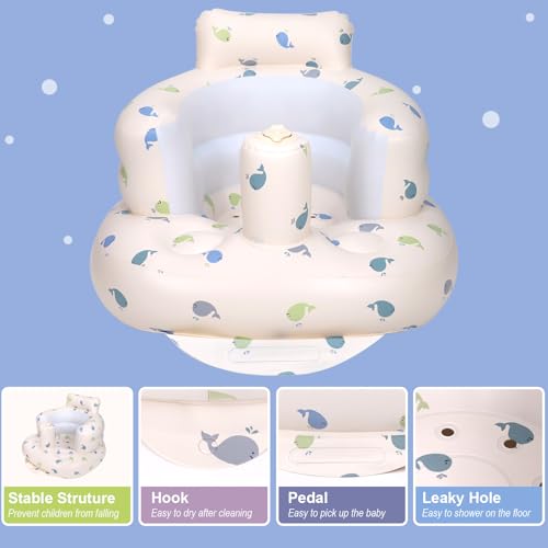 AirSwim Inflatable Baby Chair, Inflatable Baby Seat for Babies 3 Months and Up, Summer Blow Up Chair with Built in Air Pump, Bumbo Seat for Learning to Sit, Palying, Camping, Whale - color: Blue