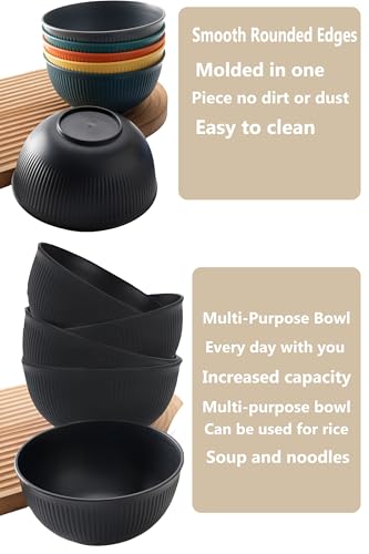 Wheat Straw Bowls Set of 4, Unbreakable Reusable Cereal Bowls, Large Lightweight Microwave & Dishwasher Safe, BPA Free Bowls for Salad, Soup, Ramen & Oatmeal (Black) - color: Black