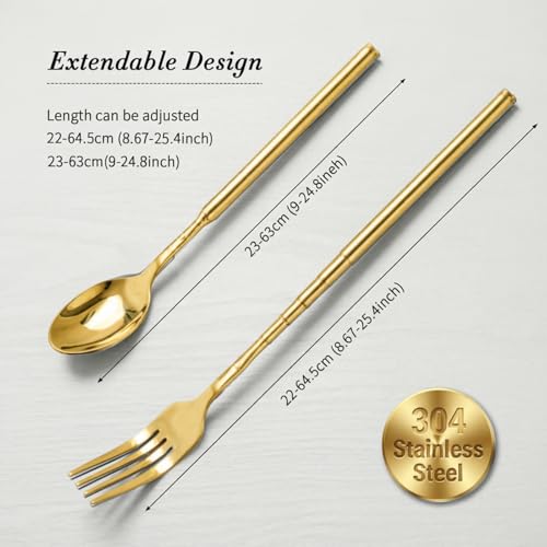 2 Pcs Extendable Fork Spoon Set 8.7 To 25.5in Extendable Long Telescoping Fork Spoon Set Stainless Steel Dinner Tableware for for Thanksgiving Gifts Barbecue Toasting Fruit Dessert (gold) - color: Gold
