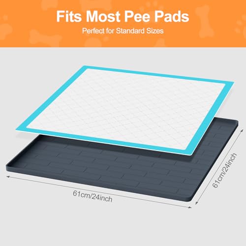 Pee Pad Tray Holder for Dogs,Non-Slip Silicone Dog Puppy Pad Holder,24 x 24 Square Puppy Potty Training Pads,No Spill Raised Lip High Edge,Portable, Leak-Proof Mat Trays for Indoor Floor Protection - color: Dark Gray, size: 24 x 24 Inches