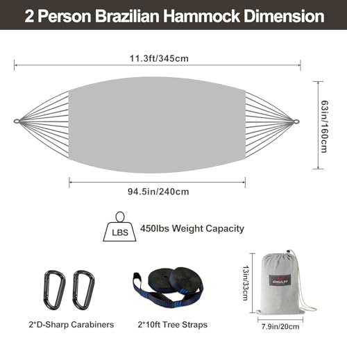 CHULIM Brazilian Double Hammock with Tree Straps,Extra Large 94x63IN,2 Persons Hammock for Backyard Patio Outdoor and Indoor,450lbs Weight Capacity,Soft Woven Cotton Fabric - Light Grey - color: Light Grey